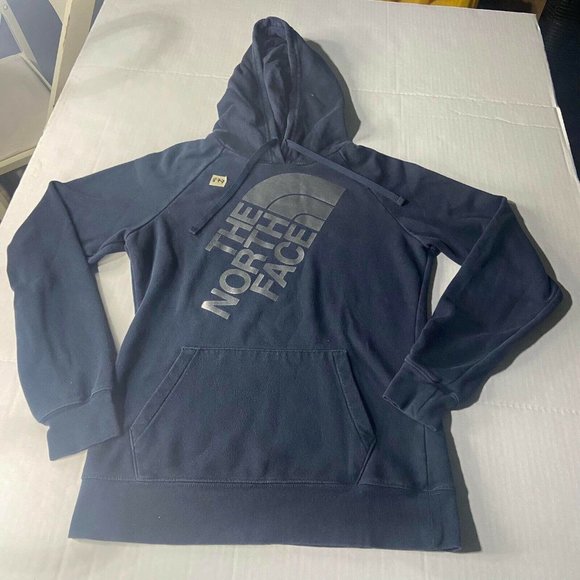 The North Face Womens Size Medium Reflective Logo Navy Blue Hoodie Mexico Made - Picture 2 of 5